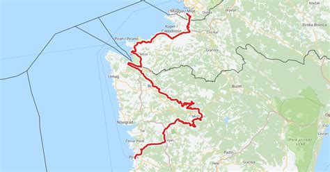 Mappa della pista ciclabile Parenzana che mostra il percorso tra Italia, Slovenia e Croazia