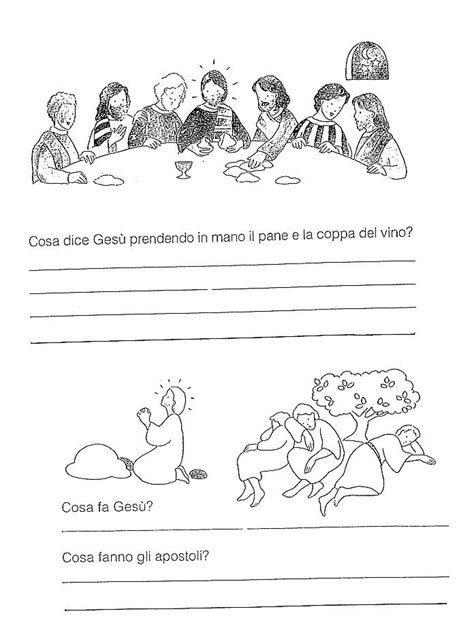 Bambini che colorano schede di catechismo con Gesù