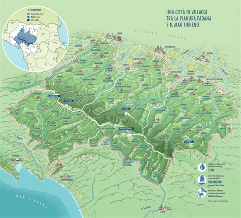Mappa del Parco Nazionale Tosco-Emiliano con evidenziata la posizione di Giarola