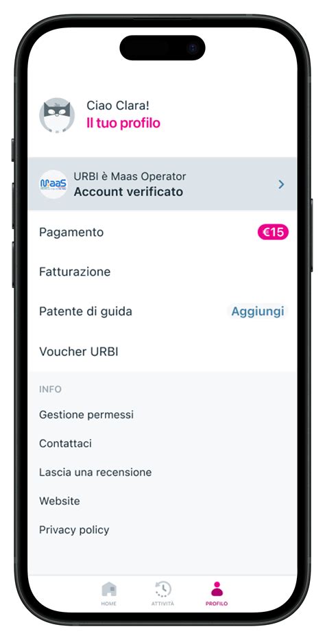 Schermata app URBI: processo di creazione del profilo e verifica utente per accedere all'area riservata
