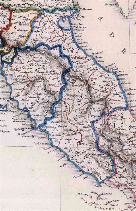Mappa storica dello Stato della Chiesa con evidenziata la regione dell'Umbria e Perugia