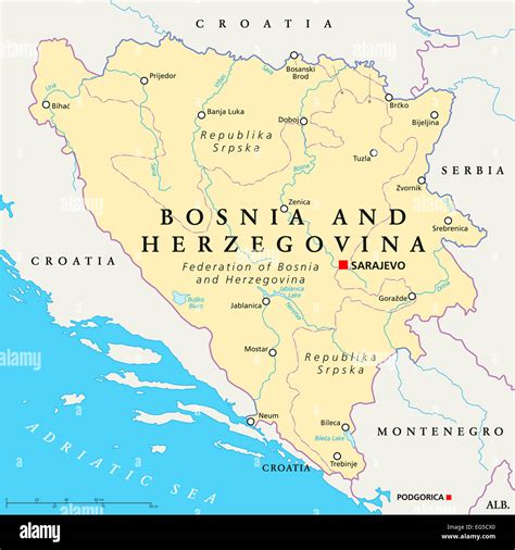Mappa della Bosnia-Erzegovina con indicata la posizione di Medjugorje
