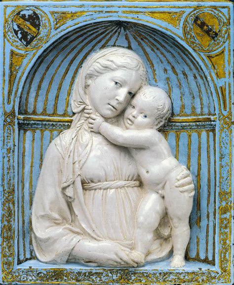 Scultura in terracotta invetriata di Luca della Robbia raffigurante l'Epiclesi sul tabernacolo