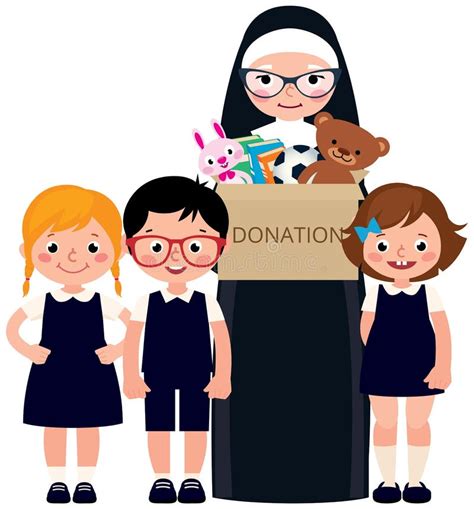 illustrazione di una suora sorridente con dei bambini
