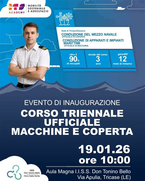 Cerimonia di inaugurazione del corso Its Academy presso l'IISS Don Tonino Bello, con autorità e studenti.