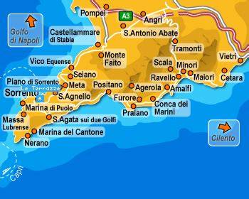 Mappa storica della Costiera Amalfitana con Minori evidenziata