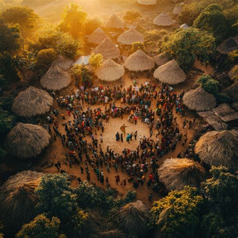 Photo of a village square during a local festival, with people gathering