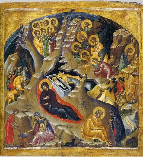 icona bizantina della Natività con tutti gli elementi simbolici