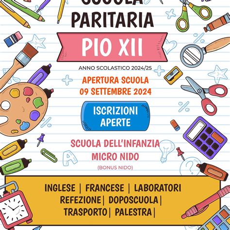 Infografica con schermata del sito della scuola Pio XII che mostra il menù a scorrimento e le sezioni informative principali, inclusa quella della mensa