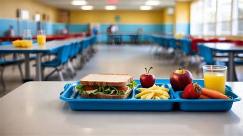 Immagine di un pasto scolastico bilanciato e invitante in una mensa moderna