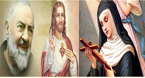 Icona di diversi santi (Santa Rita, Padre Pio, San Giuseppe, Angelo Custode) disposti in cerchio.