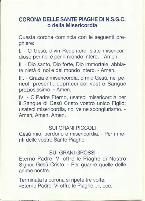 Schema della Coroncina delle Sante Piaghe