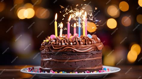 Torta di compleanno con candeline accese e decorazioni colorate