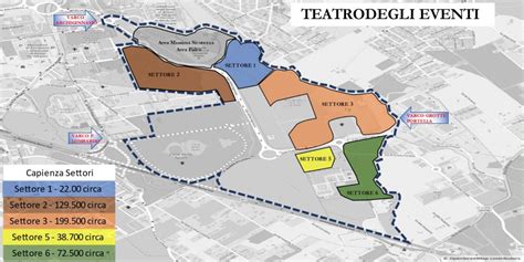 Mappa dell'area di Tor Vergata con i varchi di accesso, i settori e i percorsi pedonali per i pellegrini