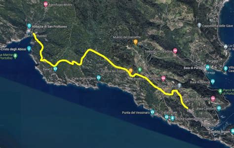 Mappa del sentiero da Santa Margherita Ligure a Pietre Strette e San Fruttuoso