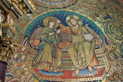 rappresentazione mosaico di Santa Maria Maggiore con Maria che fila la lana