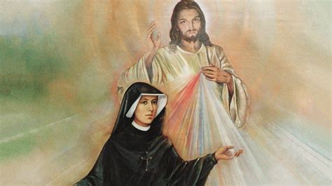 Ritratto di Santa Faustina Kowalska con l'immagine di Gesù Misericordioso
