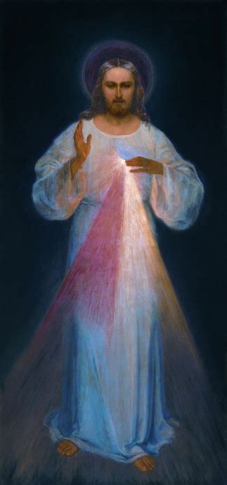 Immagine di Gesù Misericordioso con i due raggi, uno rosso e l'altro pallido
