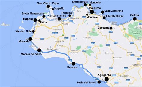 Mappa interattiva della Sicilia occidentale con indicazioni per Mazara del Vallo e Marsala