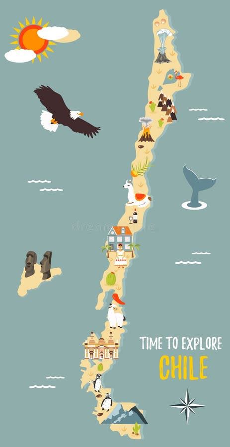 Mappa illustrata del Cile con i luoghi simbolo della vita di Neruda