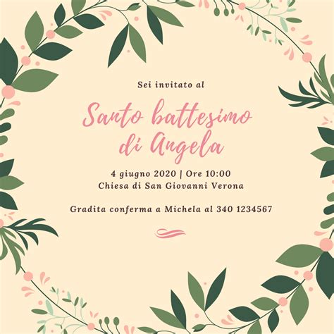 Esempio di invito per battesimo con design elegante e personalizzato