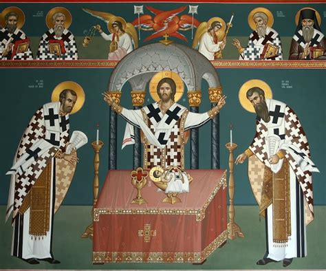 illustrazione iconografica che rappresenta la celebrazione della Divina Liturgia in una cattedrale ortodossa