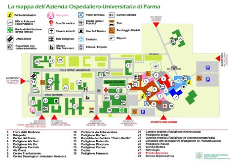 mappa schematica dell'ospedale con indicazione dei reparti principali