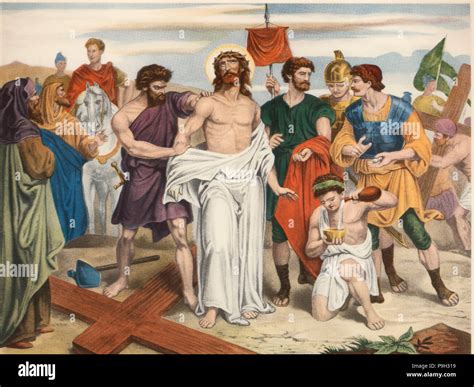 Rappresentazione iconografica della decima stazione della Via Crucis: Gesù spogliato delle vesti dai soldati romani.