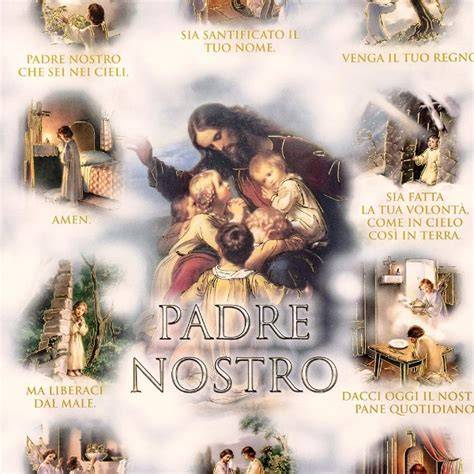 Infografica che mostra la struttura in sette richieste del Padre Nostro e il loro significato spirituale