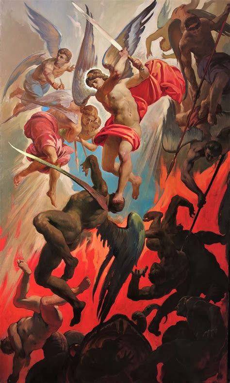 Rappresentazione artistica della battaglia tra l'arcangelo Michele e Lucifero