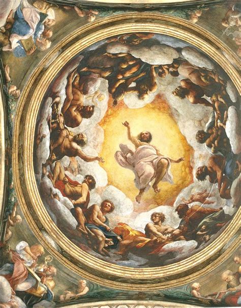 Dettaglio della figura di San Giovanni Evangelista, scorciata e in bilico, nella cupola di Correggio
