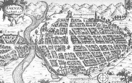 Mappa antica o foto di Faenza con evidenziate le chiese mariane