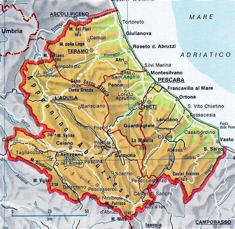 Mappa della regione Abruzzo con evidenziata la posizione di Penne