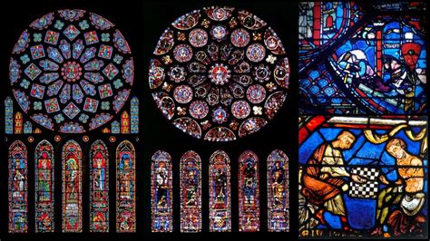 Dettaglio delle vetrate gotiche della Cattedrale di Chartres, evidenziando il