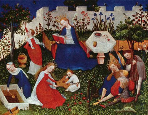 illustrazione di Hortus Conclusus con simboli mariani
