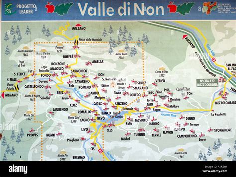 Mappa della Val di Non con indicazione dell'area di ricerca e di Nanno