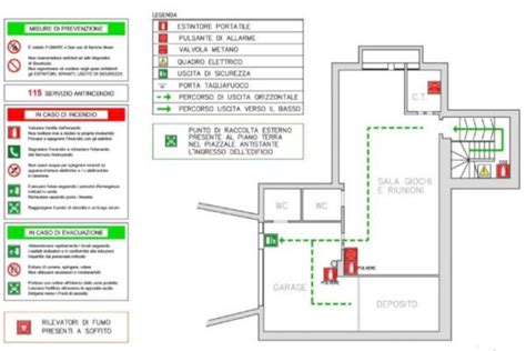 Pianta di un centro commerciale con indicazioni delle vie di fuga