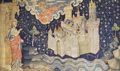 Giovanni sull'isola di Patmos in visione della Gerusalemme Celeste