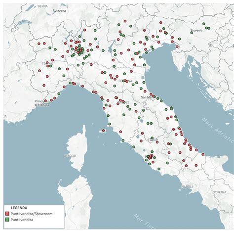 Mappa dell'Italia con i punti vendita Mix Markt evidenziati