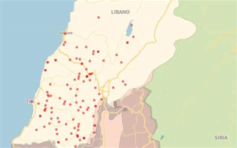 Mappa del Libano con indicazioni dei luoghi di missione.