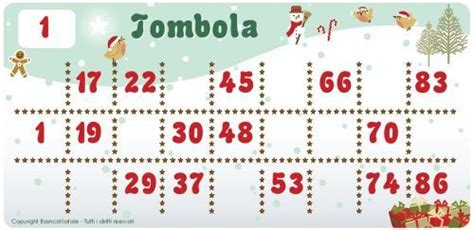 Esempio di cartella della tombola di Natale con disegni e numeri