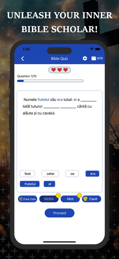 Screenshot dell'app Quiz Biblico con la schermata principale del gioco