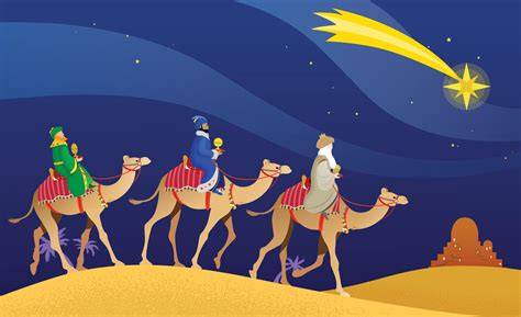 i tre Re Magi a cavallo che si dirigono verso la Natività