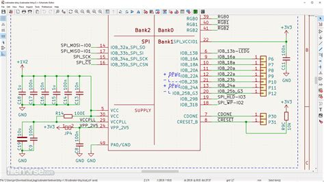 interfaccia grafica KiCad con uno schema elettrico in lavorazione