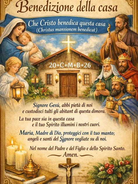 Tavolo preparato per la benedizione della casa con croce, acqua e ramo