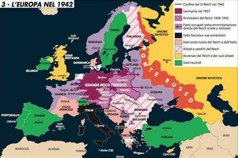 Mappa dell'Europa occupata dai nazisti con le principali località citate
