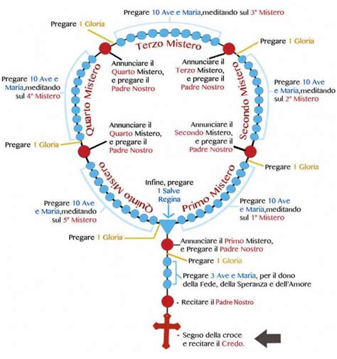 schema della corona del Rosario con indicazione dei grani e decine
