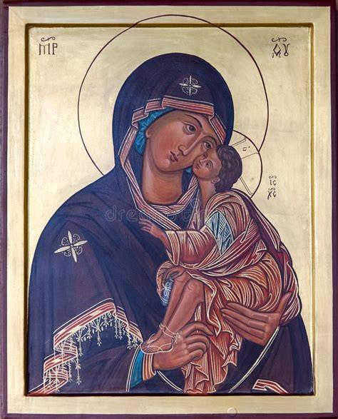 Icona della Vergine Maria con simboli cristiani