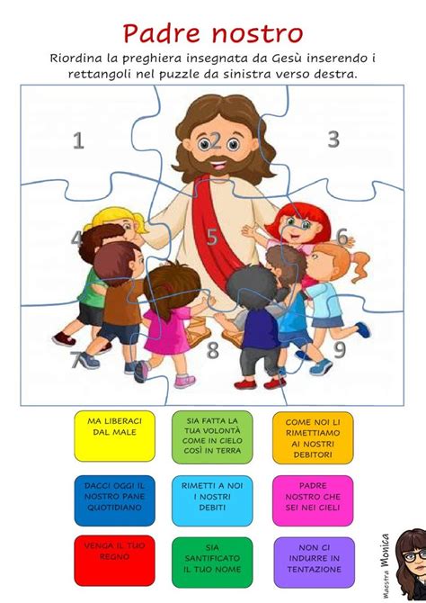 Illustrazione del Padre Nostro con elementi evangelici e simboli cristiani