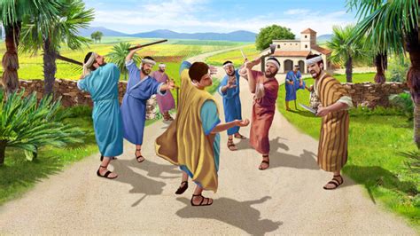 Parabola dei vignaioli omicidi con la vigna, i servi maltrattati e l'uccisione del figlio, in stile biblico